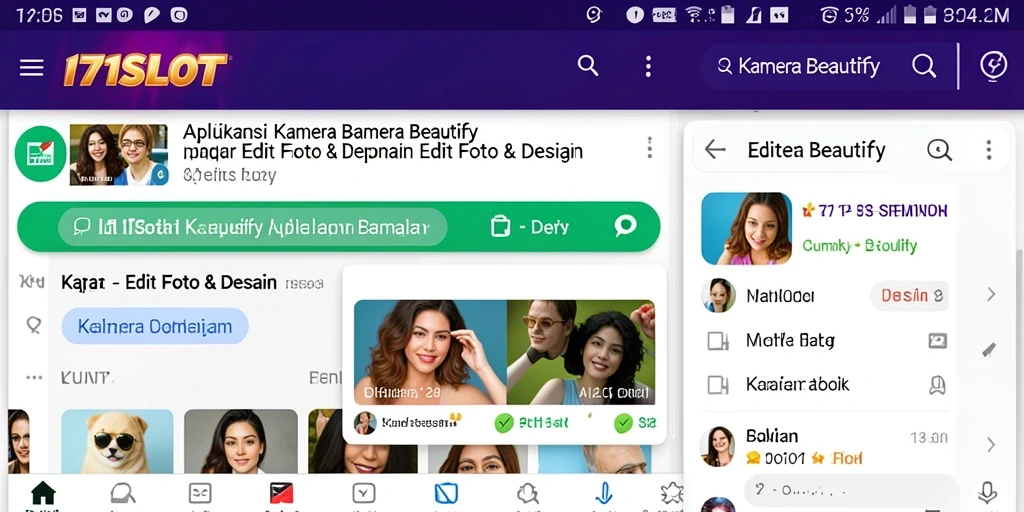 Antarmuka aplikasi <strong>171SLOT</strong> dengan fungsi Kamera Beautify yang user-friendly.