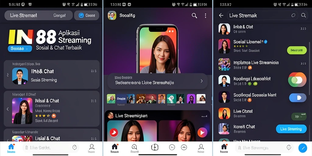 Antarmuka aplikasi IN88 dengan fitur Live Streaming yang interaktif.