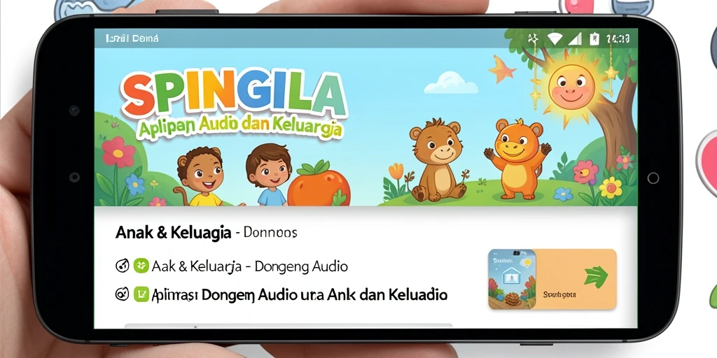 Antarmuka SPINGILA yang menarik dengan berbagai pilihan dongeng audio.